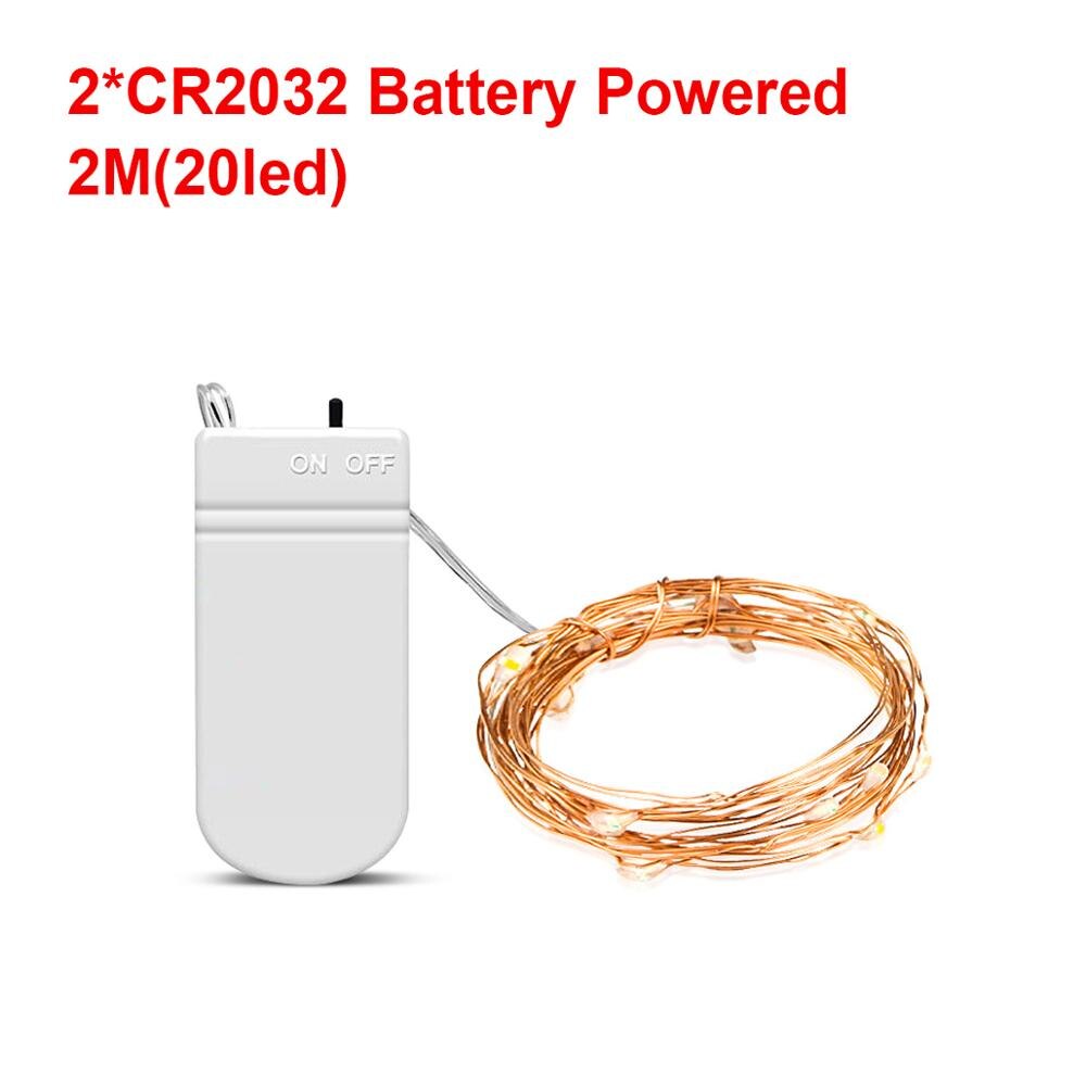 2m 5m 10m kobber julelys batteridrevne guirlande street led string navidad havebryllup dekorationer noel guirnalda: 2m cr2032 / Varm hvid