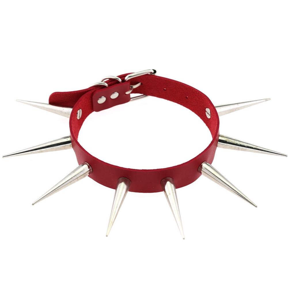 Big Long Spiked Choker Punk Collar Women Men Rivets Studded Chocker Chunky Necklace Goth Jewelry Metal Gothic Emo Accessories: RED-BROWN
