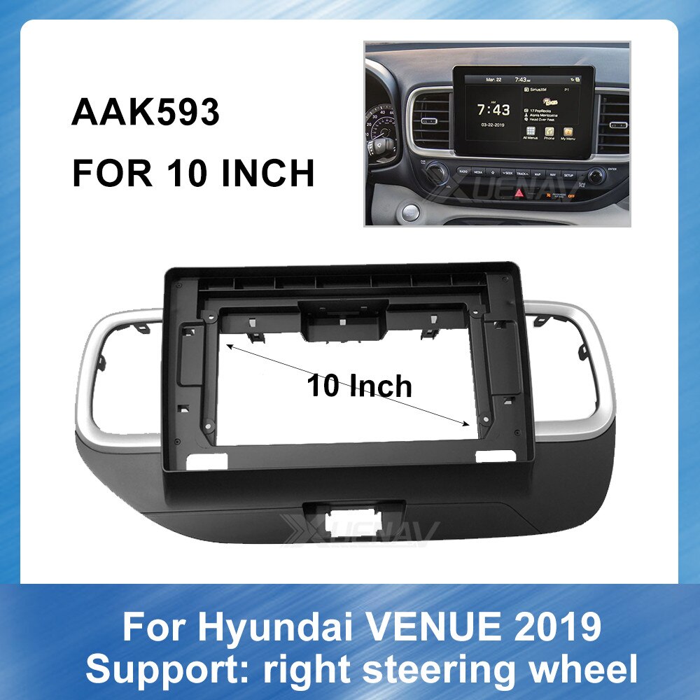 10 Inch Car Radio Facia Panel for HYUNDAI VENUE (Right Wheel) Fascia Dashboard Console Panel Plate Trim Adapter