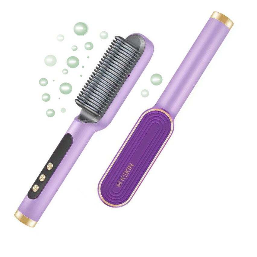 Cepillo alisador de pelo, peine eléctrico de iones de anión, multiestilizador, peine de calefacción, Alisador, rizador de pelo: Purple / AU