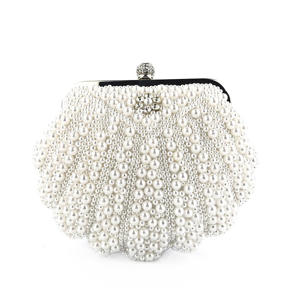 Femmes messager perlé femmes vintage sacs de soirée imitation perle coquille femmes sac sacs à bandoulière diamants pochette pour mariage: White