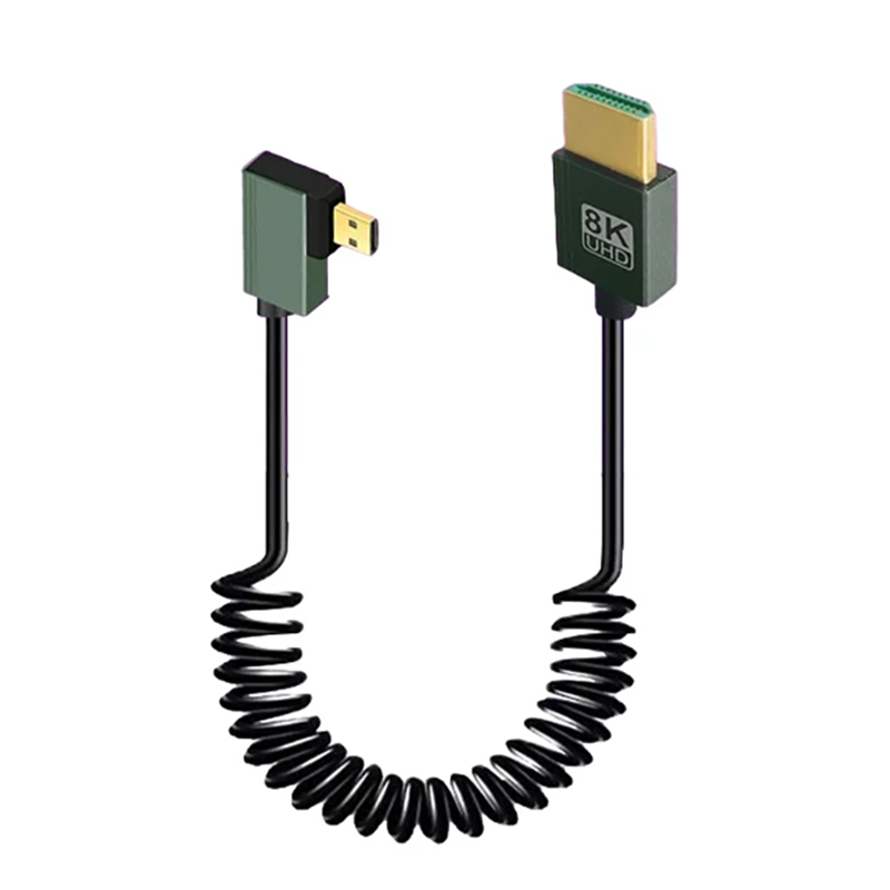90 Degree Mini Micro HDMI-compatible Coiled Cable Support 3D 8K Spring Flexible Slim Cord for Camera DV Video Capture Card HDTV: Brown