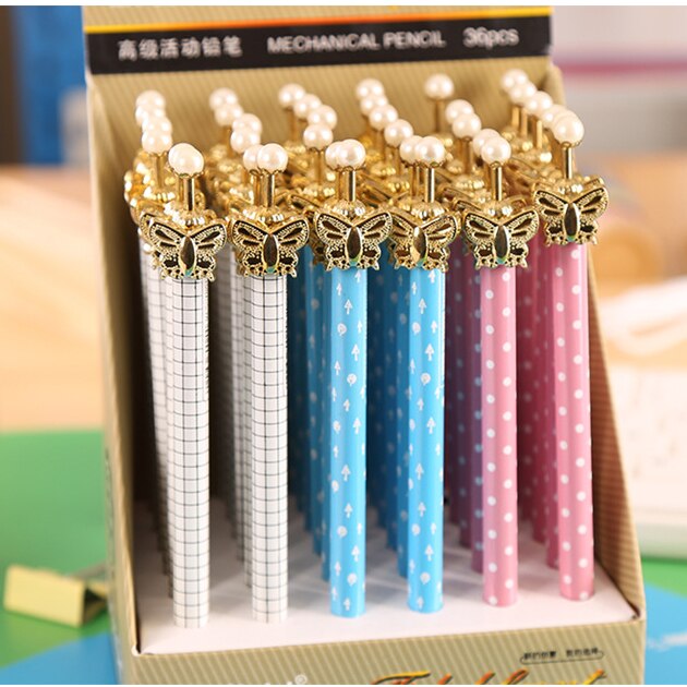 36 stk kawaii automatisk blyant sød perle sommerfugl mekaniske blyanter 0.5mm børn skoleelev skriveredskaber koreansk blyant