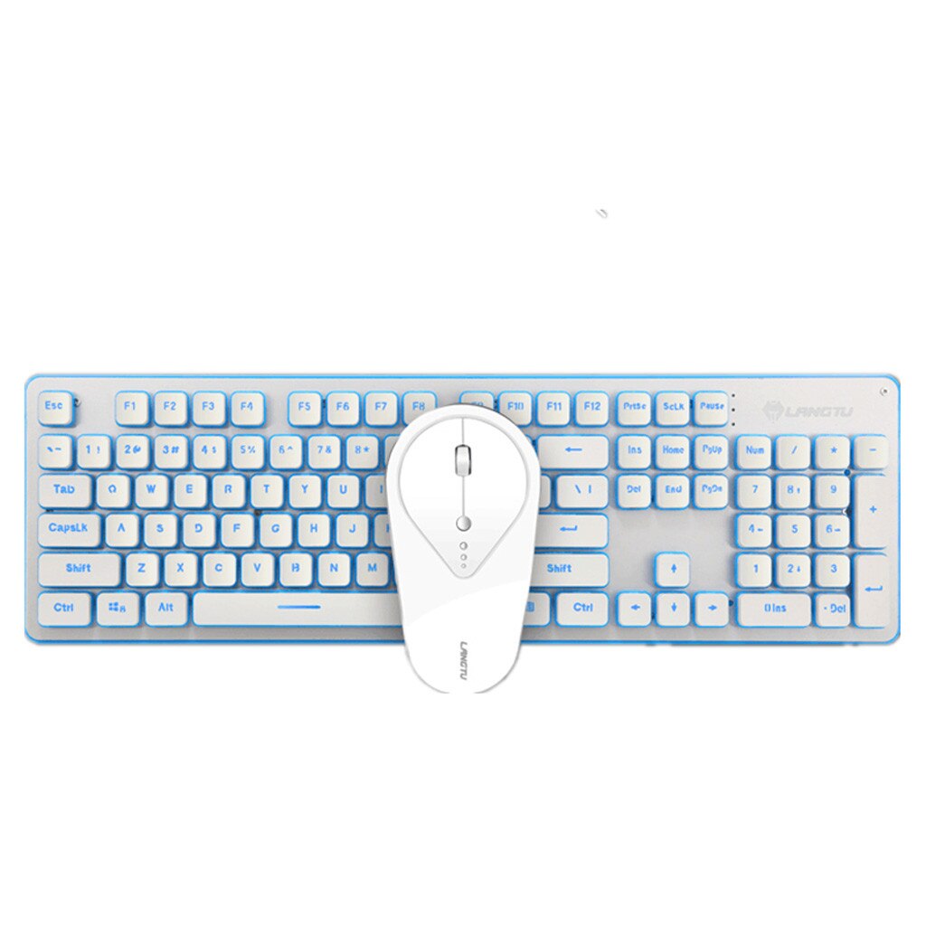 2.4G 1600DPI 4 Buttons Wireless Rechargeable LED Backlit Usb Ergonomic Gaming Keyboard Mouse Sets Orange/Yellow Switch#ZS: White