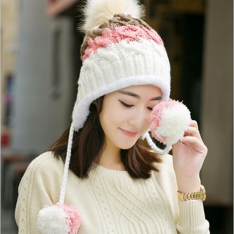 Bingyuanhaoxuan ompelemalla neulottu hattu naisille sekoitettu pallo riippupallo talvilippikset tytöille paksut puuvillahatut aikuisten syyshattu