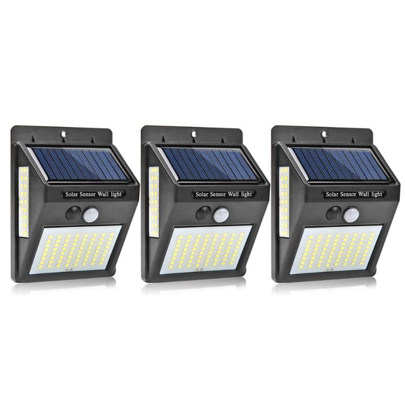 100LED Solar Wandlamp Buiten Motion Sensor IP65 Waterdichte Driezijdige Yard Straat Solar Lamp Tuin Decoratie Verlichting: Black 3pcs