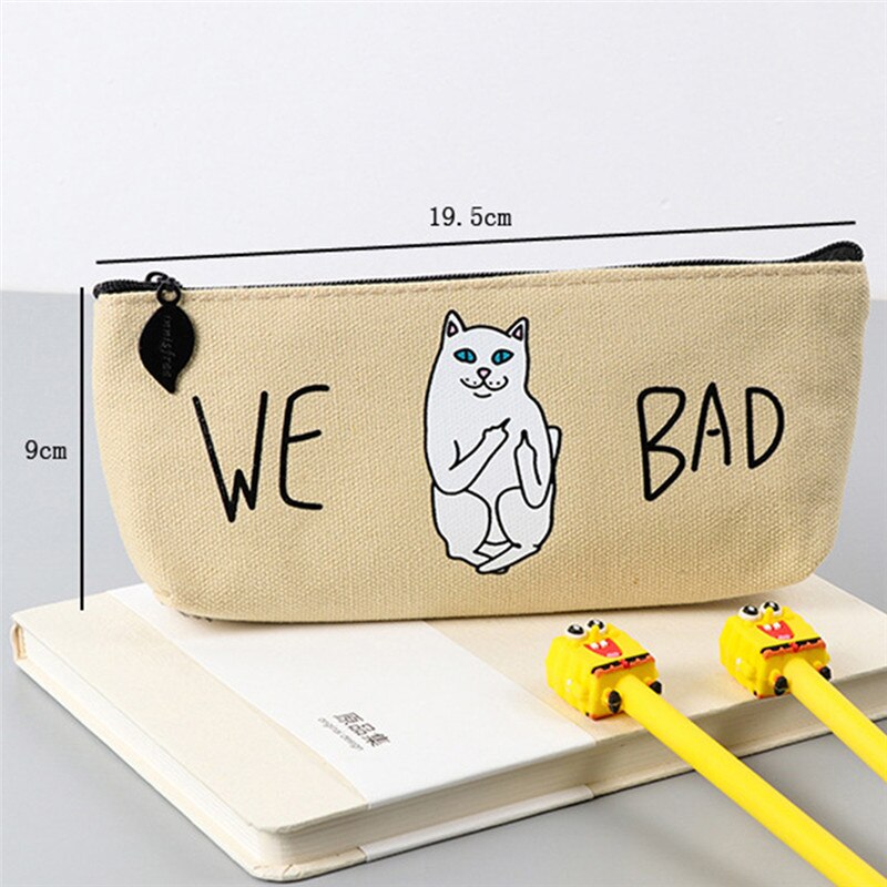 Śmieszne piórnik kotem płótno piórnik dzieci Gfit stojak na pędzle robić makijażu torby gorący: Beige