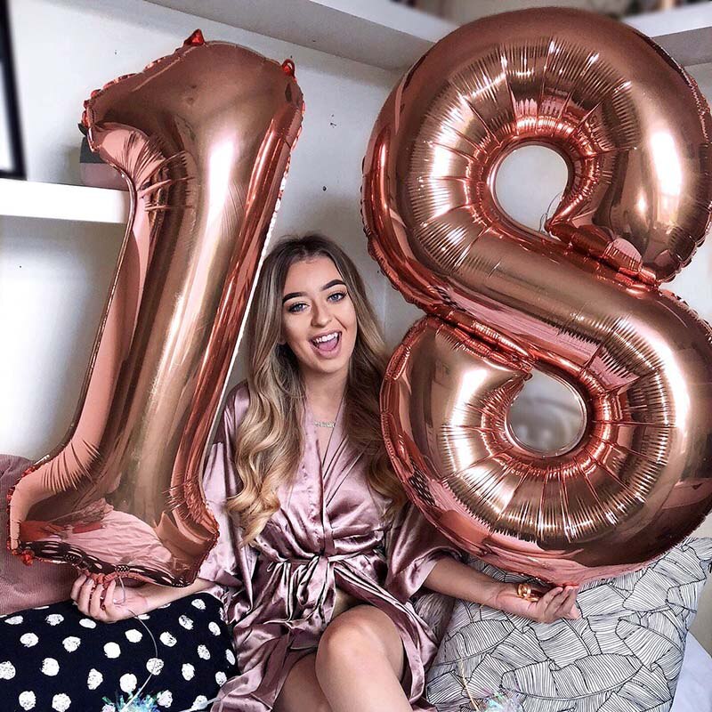 Globo número 18 de 32/40 pulgadas para niño y niña, globos de aluminio de Color dorado, plateado, azul y rosa, decoración para de aniversario de 18 cumpleaños: rose gold / 40 pulgadas