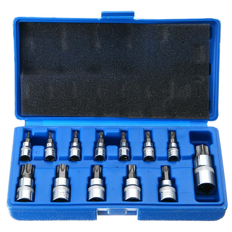 13pcs/Set Impact Tamper Proof Torx Star Bit SleeveHead Machine Motor Socket Set Wrench Set 1/4 3/8 1/2 Drive Metric