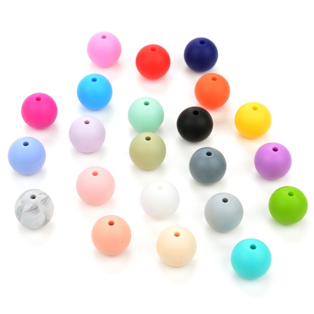 Cuentas de dentición de silicona redondas sueltas de 22MM, 50 unidades/lote para collar de dentición de silicona, cuentas de silicona, mordedor de bebé libre de BPA