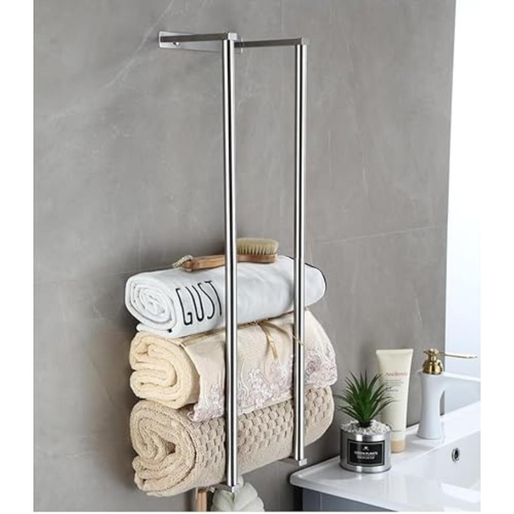 Toallero de baño para toallas enrolladas, estante de almacenamiento de toallas montado en la pared para organización del baño, almacenamiento de toallas de acero inoxidable: Plata
