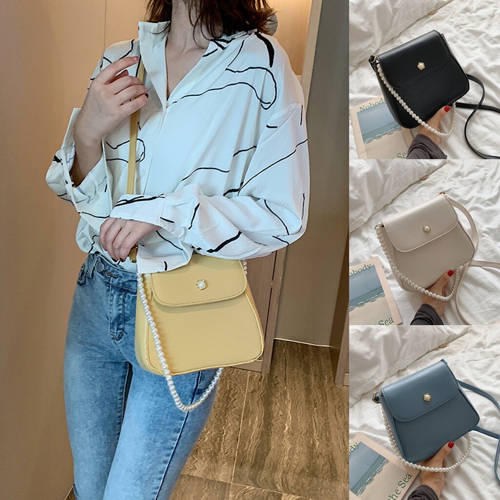 Vrouwen Mode Lederen Pure Kleur Messenger Bags Crossbody Tas Parel Handvat Tassen Portemonnee Vrouwelijke Geweven Gesp Mini Schoudertas