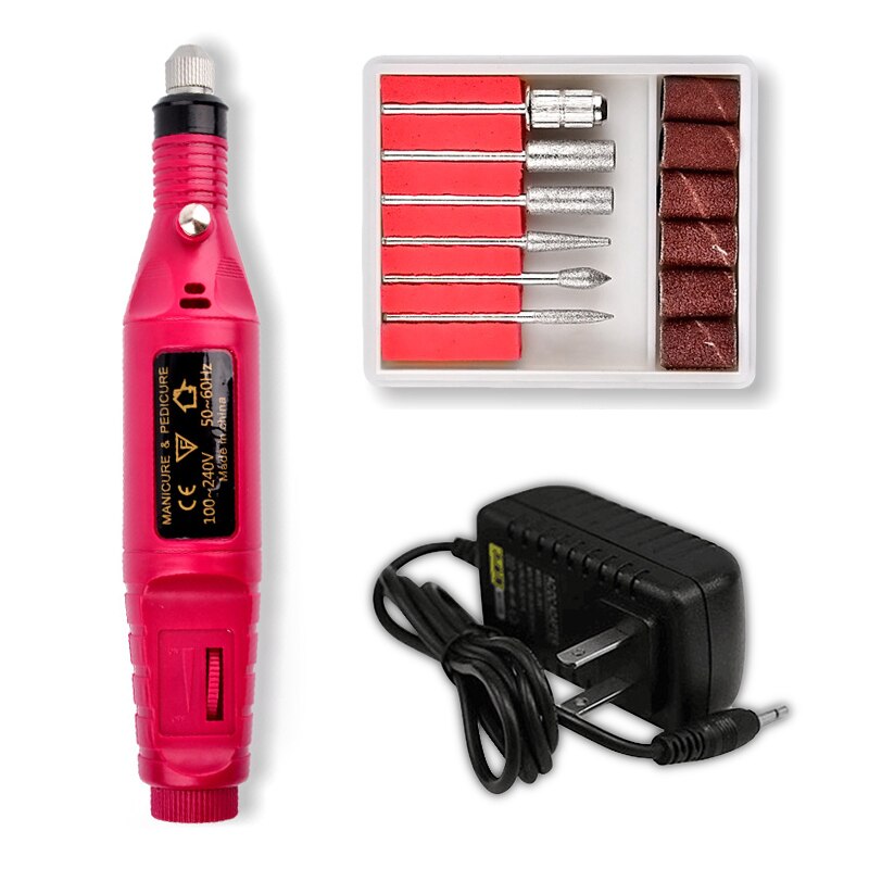1Set Electric Nail Drill Machine Kit Pedicure Nail File Nail Tools 6 Bits Drill Nail Drill Machine Equipment TSLM1: Rose Red US Plug