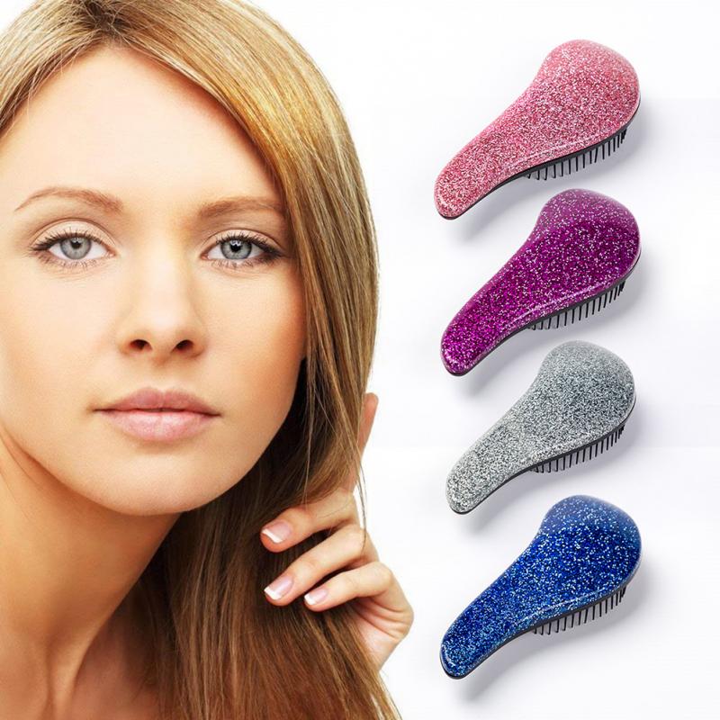 Beauty – Mini peigne chauffant Anti-statique pour Massage du cuir chevelu, brosse à cheveux démêlante, artisanat à paillettes, accessoires de coiffure