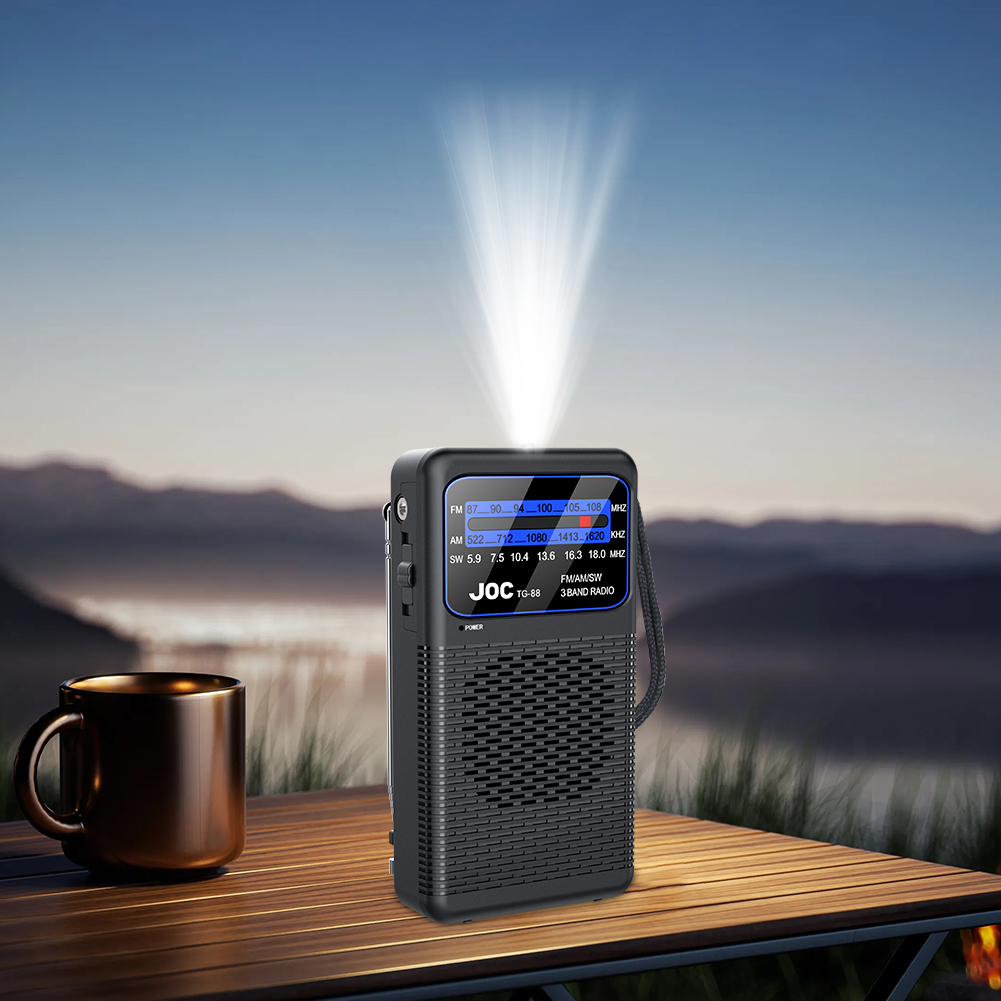 Transistor de radio de emergencia portátil FM AM SW con linterna LED reproductor de radio con pilas para personas mayores caminando