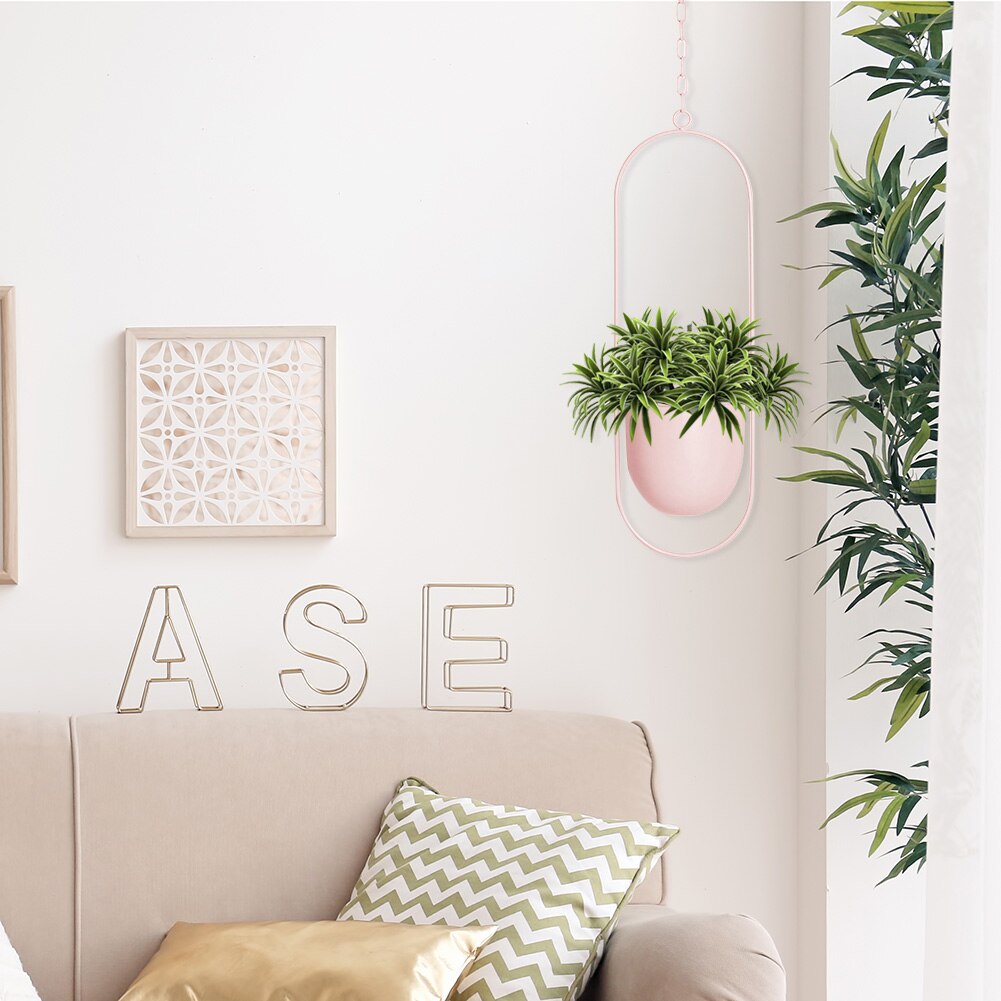 Nordic Style Hanging Metal Iron Plant Flower Pots Garden Balcony Succulent Chain Hanger Swinging Flower Basket Decorative Holder