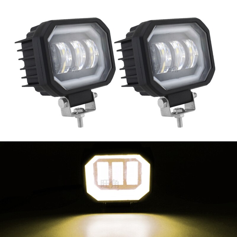 Motorcycle Led Headlight Work Light 4×4 SUV 30W Fog Lamp with Angel Eyes Car Offroad Truck Tractor Spot Beam Floodlight 9-32V: 2Pcs yellow light