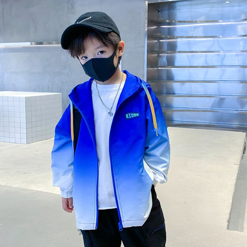 Voorjaar 2022 Trend Reflecterende Brief Afdrukken Capuchon Kids Jongen Casual Losse Zip Hoodies Kinderen Sport Uitloper