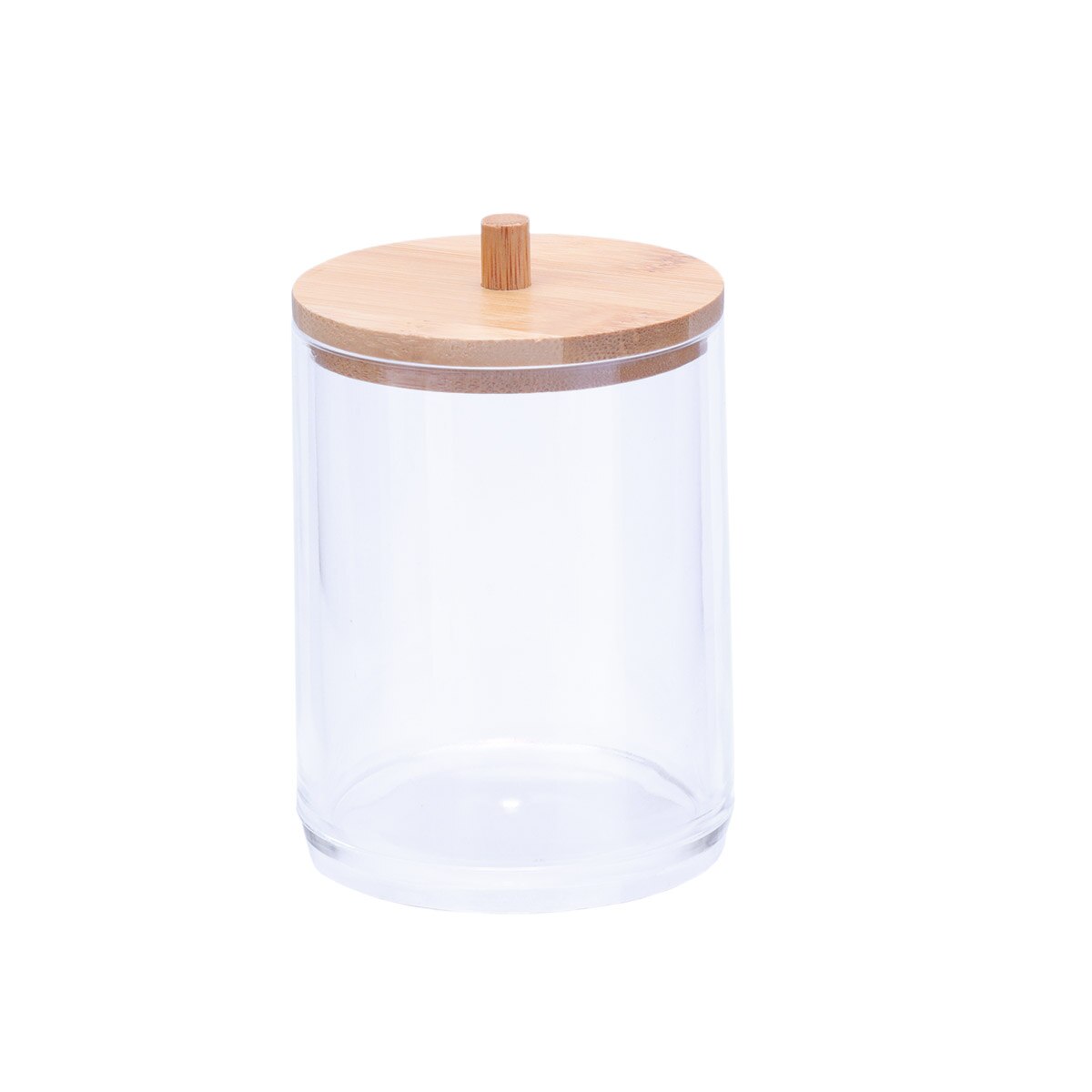 Acryl Wattenstaafjes Organizer Aanrecht Opslag Jar Cilinder Dispenser Houder Met Bamboe Deksel Voor Badzout Haarband: 1pc