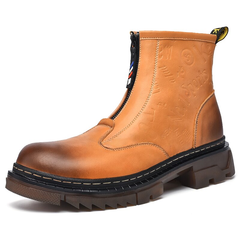 Vinter män kohud läder chelsea boots vintage brittiska causal martin boots utomhus vattentäta ankel boots stor storlek: Bruna chelsea boots / 38