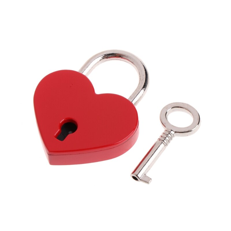 Ootdty hjerteform vintage gammel antik stil mini archaize hængelåse nøgellås med nøgle: Rød