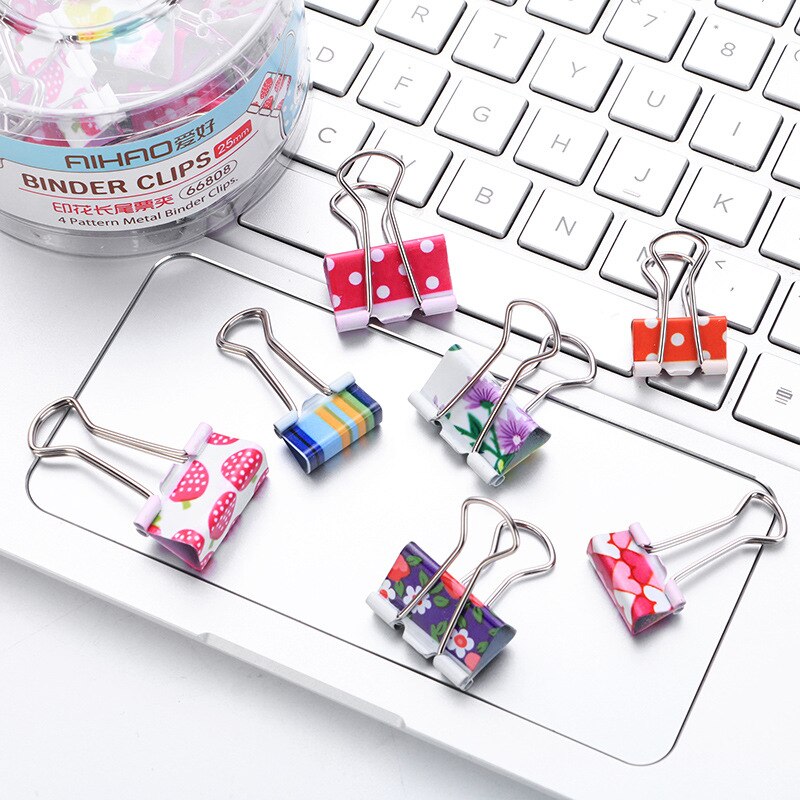 6Pcs 38mm 48mm Printed Metal Binder Clips Paper Clip Clamp Office School Binding Supplies Color Random