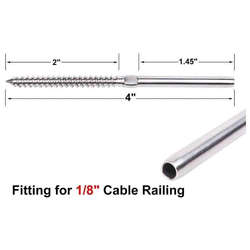 100 Pack Swage Lag Screws Left & Right Handed ThreadT316 Stainless Steel Stair Deck Railing For Wood Posts Of 1 8 Cable Railing Kitdiy Hardware Kit For Horizontal Vertical Balusters Hf014s