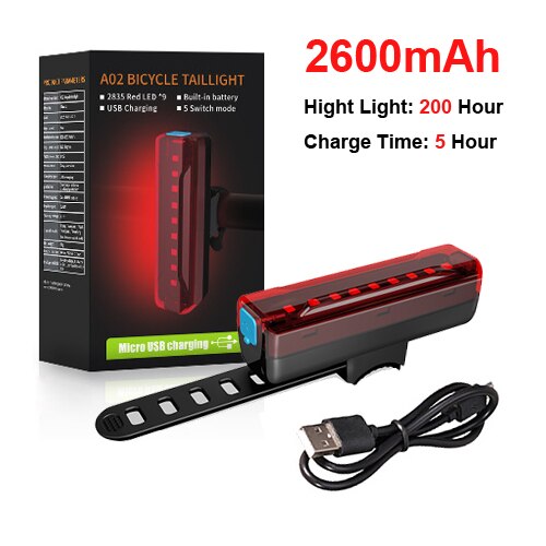 Newboler 2600 Mah Led Achterlicht Fiets Usb Oplaadbare Veiligheid Waarschuwingslampje Fiets Achterlicht Licht Zaklamp Voor Fiets: 2600 mAh With Box