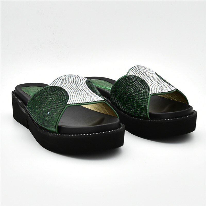 Último Sandalias Rasteiras femeninas zapatos de mujer tacones Sandalias de mujer con tacones de diamantes de imitación zapatos de boda para mujer: Green / 10