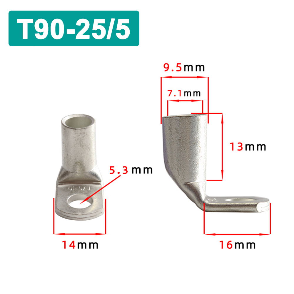 Terminales de Cable T90, conector de Cable de terminal, conector de Cable eléctrico de engarzado estañado de cobre, Terminal de engarzado automotriz de ángulo recto