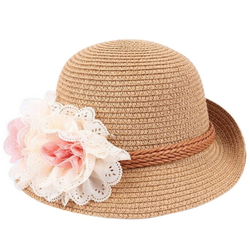 Sombreros para niños y niñas, gorro de paja con flores, transpirable, a prueba de sol, color Beige, blanco, rosa y caqui