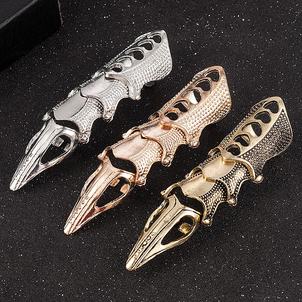 2022 NEW Cool Boys Punk Gothic Rock Scroll Joint Armor Knuckle Metal Full Finger Ring oro cosplay anello fai da te decorazione di Halloween