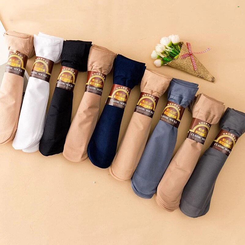 Calcetines cortos transpirables para hombre, medias de seda fina y nailon elástico, para verano, 5 par/lote