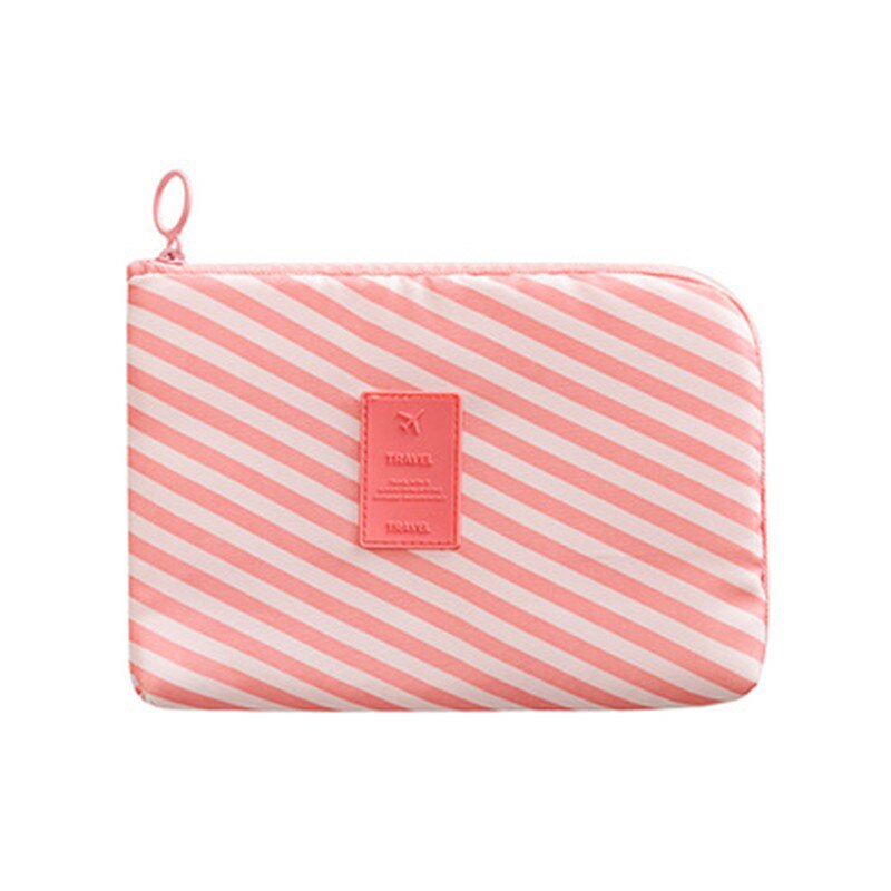 Sac de voyage dame articles de toilette sac à main maquillage organisateur fermeture éclair cosmétique sac de rangement numérique USB câble chargeur écouteurs étui: Pink Stripe