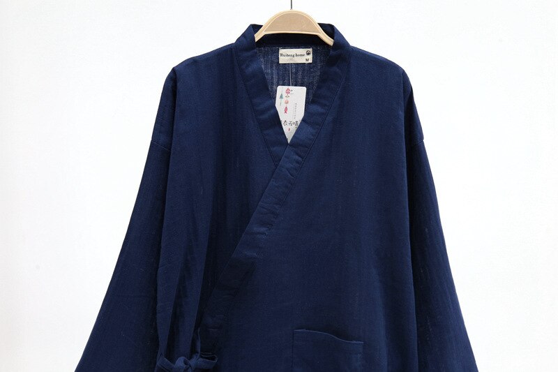 Menn kimono tilfeldig japansk lang badekåpe pyjamas belte bomull kappe kostyme ensfarget v-hals ekstra tykke varme husholdningsklær