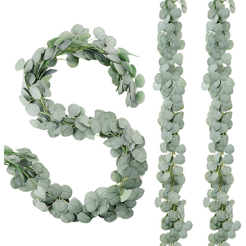 LOMOHOO 4 Pack 6ft Kunstmatige Eucalyptus Slinger Zilveren Dollar Groen Garland Wijnstokken Tafelloper voor Bruiloft Home Party Mantle Mantle Muur Decor