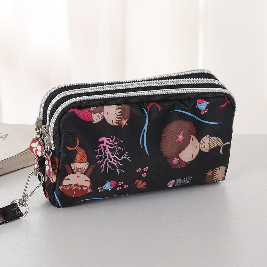 Dreischichtige kurze Handytasche mit Reißverschluss, modische Hand-Make-up-Damentasche, tragbare, wasserdichte, mehrschichtige Taschentasche: YELLOW