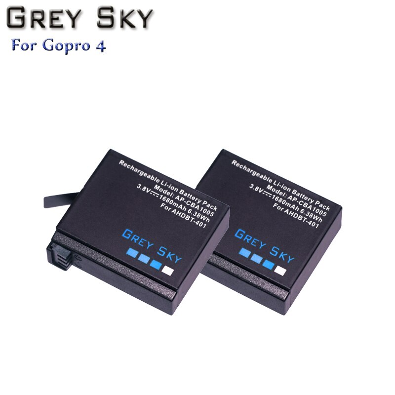 4 Uds. Batería AHDBT-401 de 1680mAh para Gopro Hero 4 batería AHDBT401 go pro 4 + cargador USB LED de 3 puertos para cámara GoPro Hero4 HERO4: 2 battery