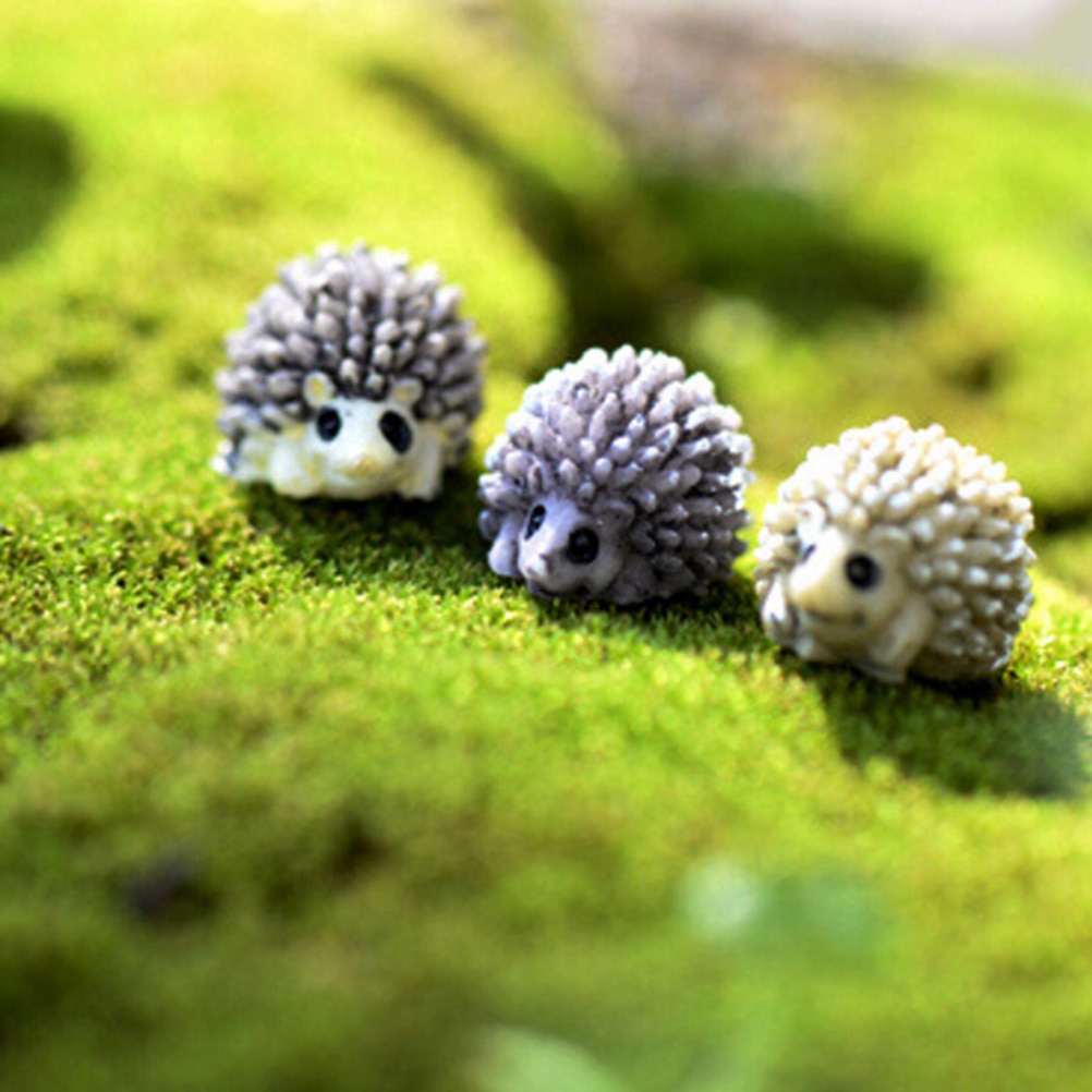Mini miniature dyr lille pindsvin mikro landskab dukkehus indretning harpiks gør-det-selv havepynt farve tilfældig 6 stk.