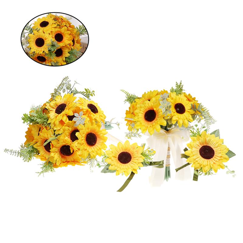 4 stuks Bruiloft Decor Mooie Zonnebloem Kunstmatige Bridal Pols Boeket Holding Bloem Party Decor Broche voor Bruiloft
