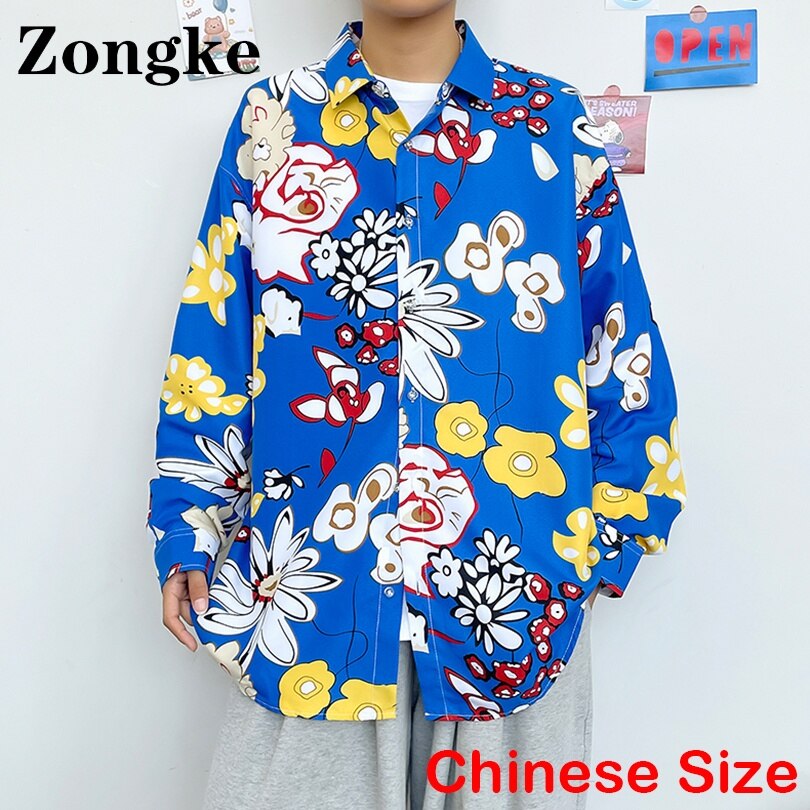 Zongke Bloemen Casual Shirts Voor Mannen Kleding Chinese Maat 4XL Koreaanse Lange Mouw Man Kleren 2022 Nieuwkomers
