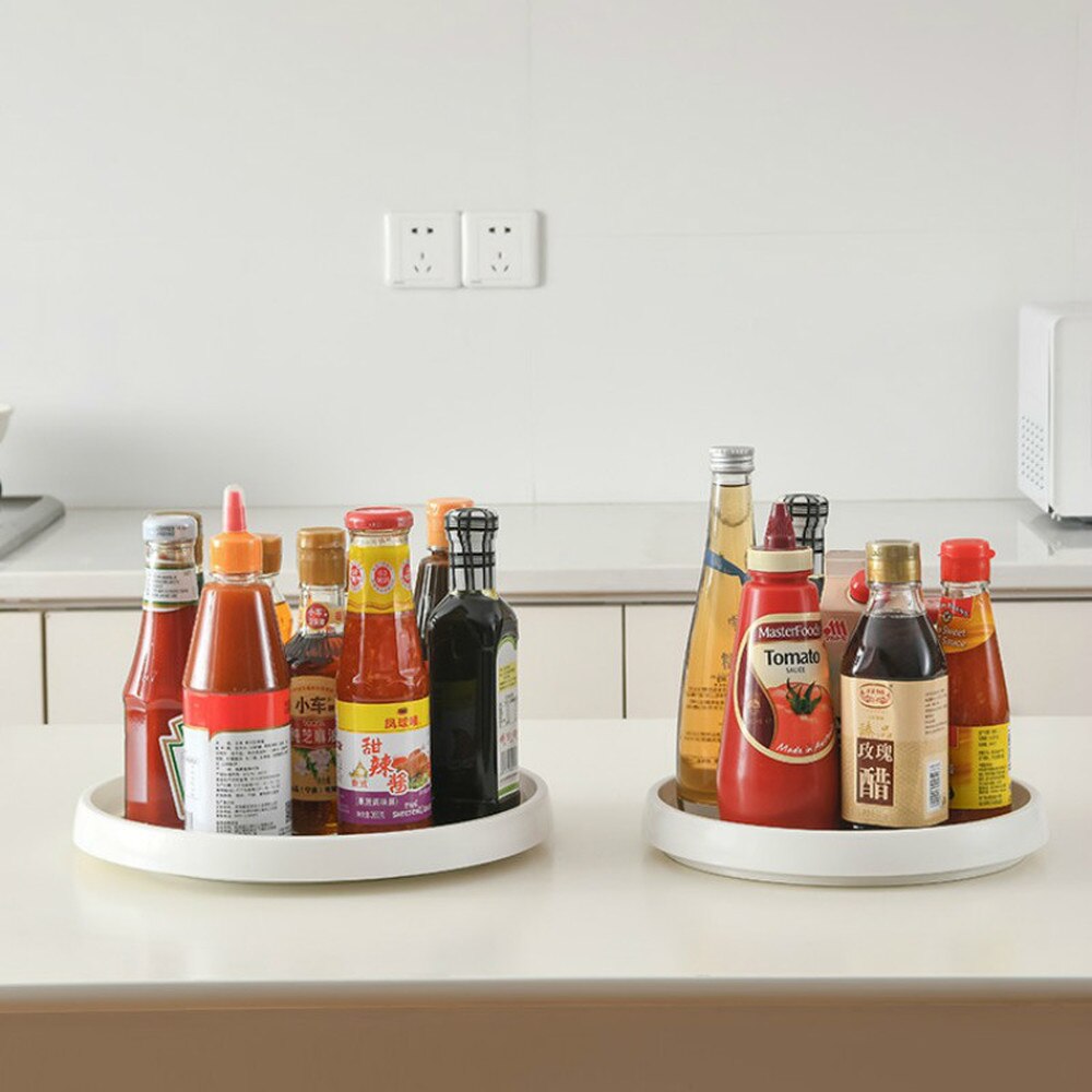 Round Rotatable Kitchen Storage Box Desktop Cabinet Spice Bottle Spices Rack Artifact Rotating Storage Turntable Tray MJ70803
