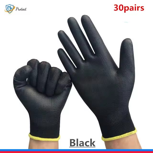 12 Pairs S/M/L Nylon PU Safety Working Gloves Builders Grip for Palm Coating Gloves Carpenters Maintenance Workers Supplies: Red / XL