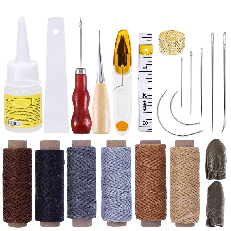 LMDZ Leather Working Kit, Leather Thread, Upholstery Sewing Needles, Liquid Glue, Instructions for Leathercraft and DIY Project