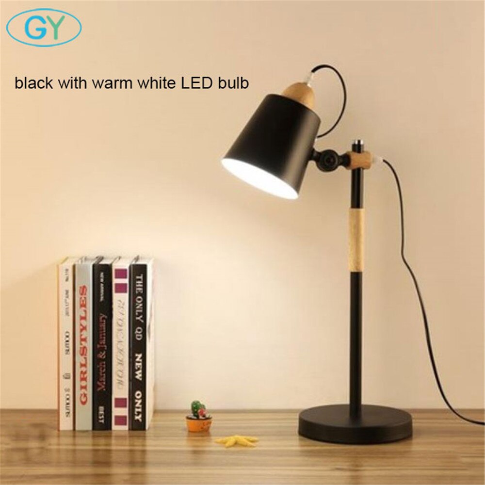 7W Led Bulb desk Lamps Flexible wood Table Lamp Office Studio Home Wooden Table Desk Lighting for Bedroom/Living Room/Cafe Bar: black warm white