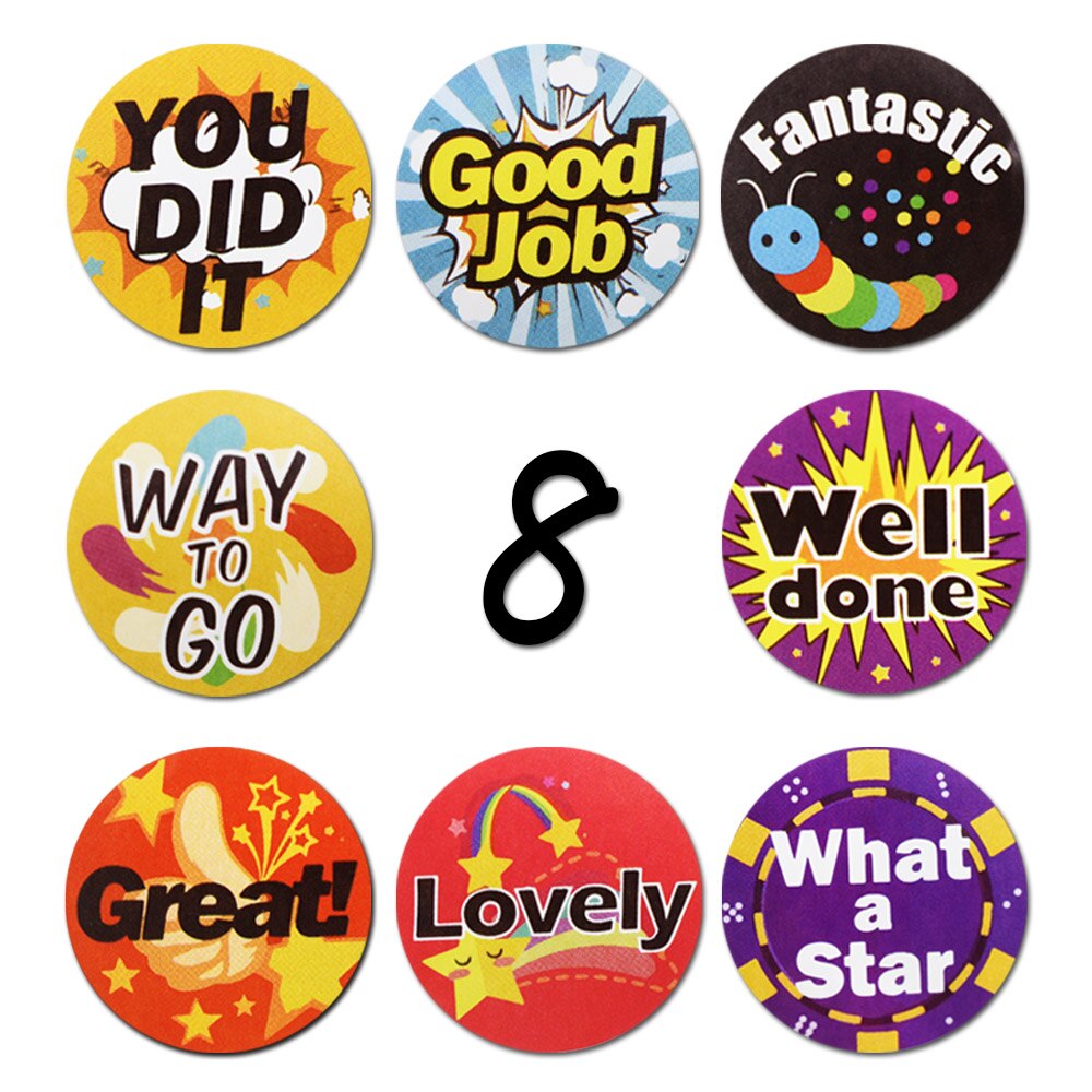 8 Different Reward Stickers Cartoon Cute Sticker for School Teacher Student Encourage Sticker 500pcs Labels Per Roll