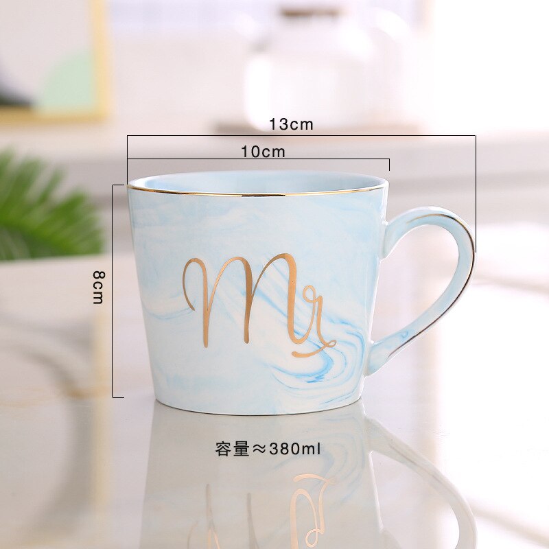 Luxe 380 Ml Marmer Keramische Mok Mok Melk Thee Cups Mr En Mrs Mokken Roze Goud Inlay ontbijt Home Decor: A Style