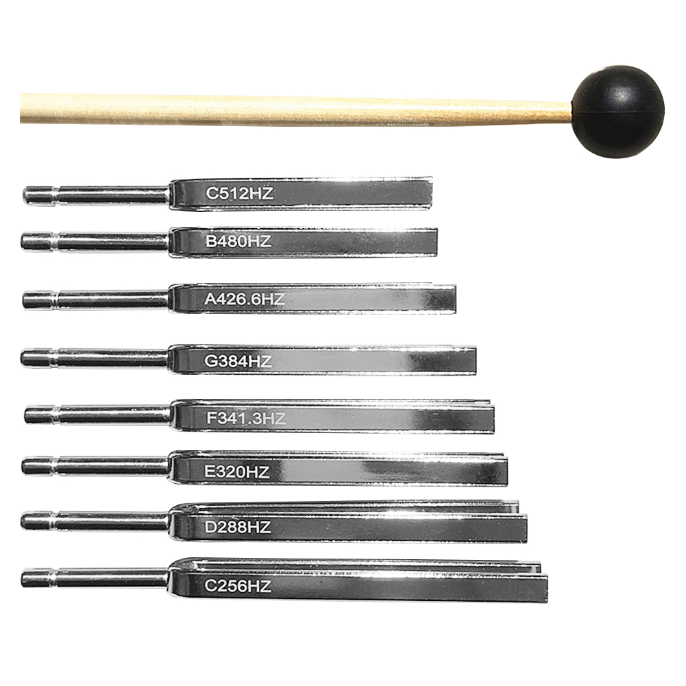 8pcs 256-512HZ Wooden Box Hearing Testing Portable Sound Therapy Mallet Tuning Fork Set Frequency Physics Vibration Steel