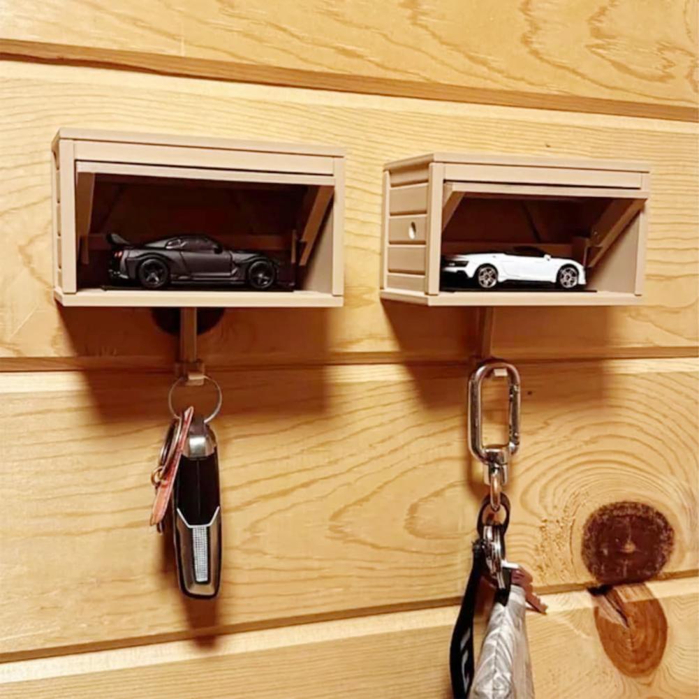 Veggmontert nøkkelhylle dekorativ nøkkelkrok retro garasje bilnøkkelboks multifunksjonell nøkkelorganisator med garasjeport