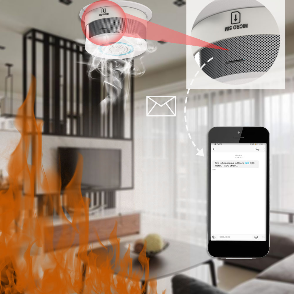 Gsm sms trådløs standalone røgdetektor sensor alarm brandalarmsensor til smart hjem køkkenhus sikkerhed gsm alarmsystem